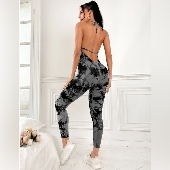 NEW Tie Dye Backless Sports Yoga Workout Jumpsuit Romper - Picture 2 of 5